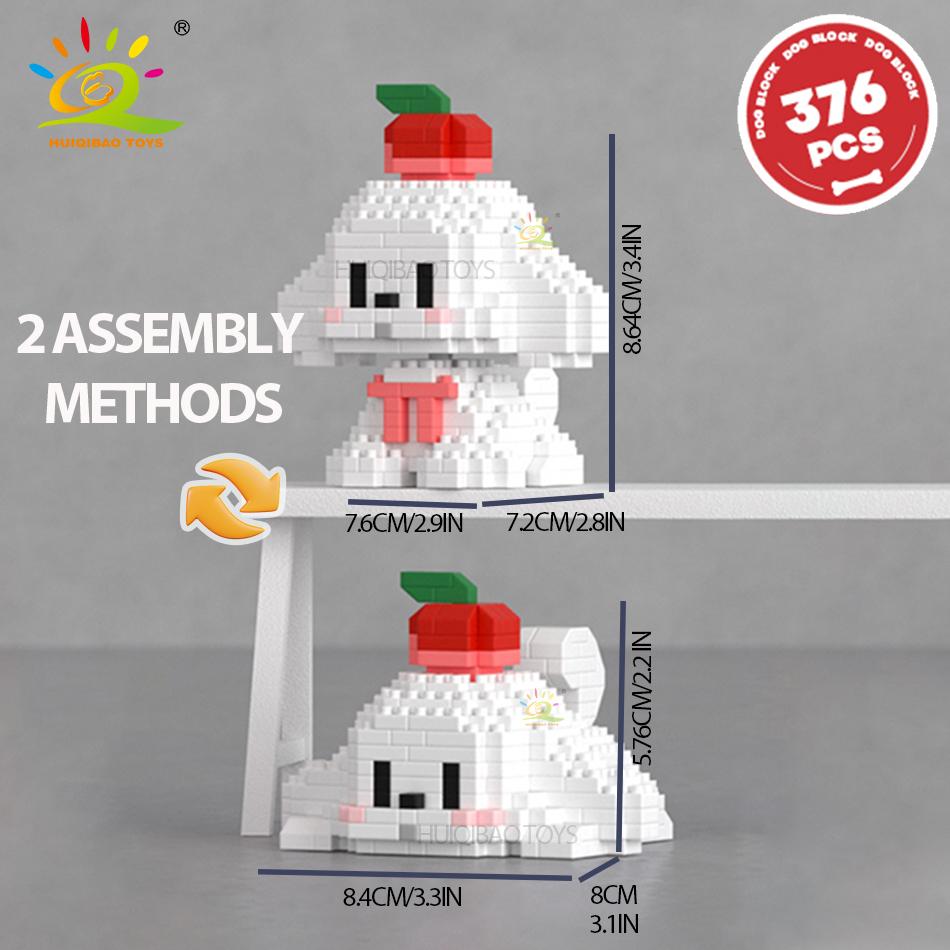 HUIQIBAO Cute Pet Dog Cat Micro Model Building Block Kids Mini City Cartoon Animal Diamond Bricks Educational Toys Children Gift