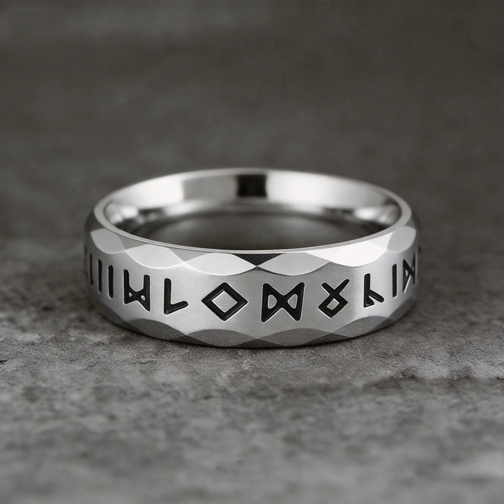 Men'S Stainless-Steel Rings Punk Viking Rune Men Rings Bevel Vintage Rings Silver Ring Jewelry for Man