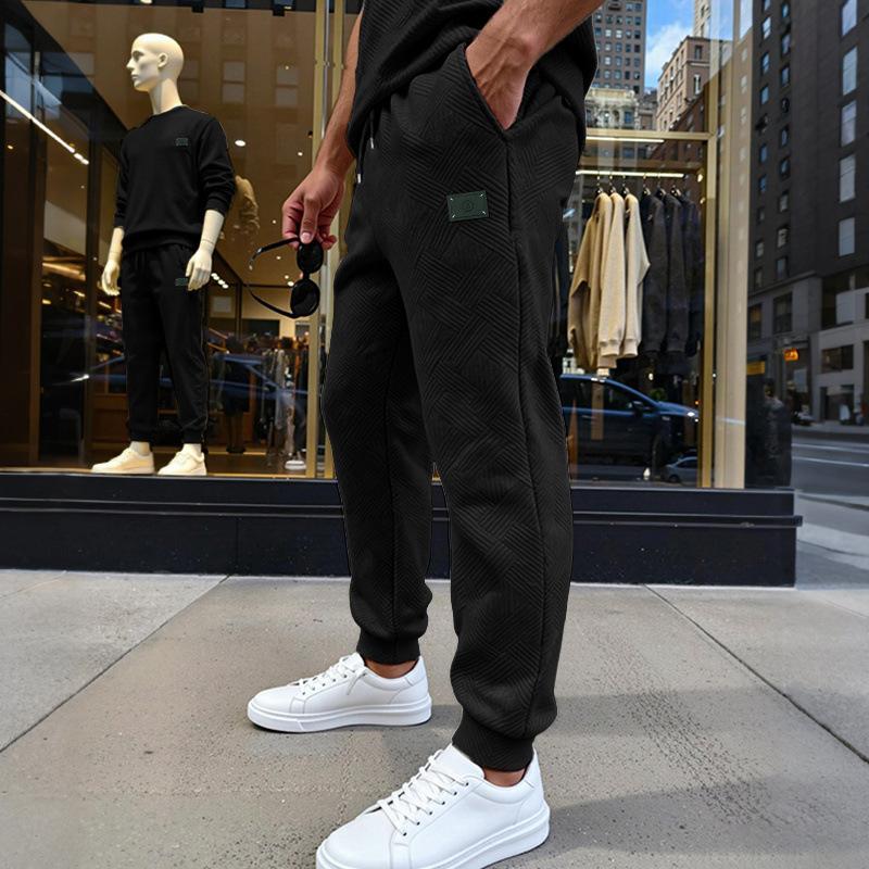 Spring Men Textured Knit Joggers High Waist Drawstring Casual Sweatpants S чёрный