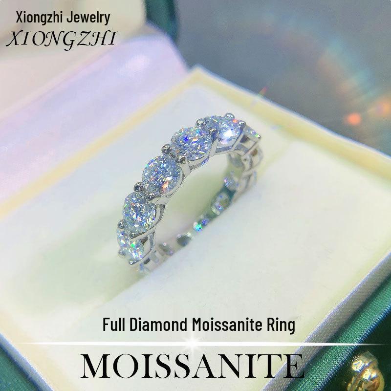 D Color Moissanite Engagement Ring: 18k White Gold Eternity Band with Diamonds, Sterling Silver-Plated, 950 Platinum, for Index Finger