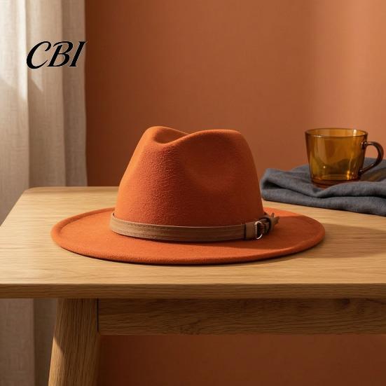 Outdoor Hiking Headwear Wool Felt Fedora Hat, Unisex Panama Hat with Faux Leather Band, Casual Daily Wear Wide Brim Vintage Trilby for Women
