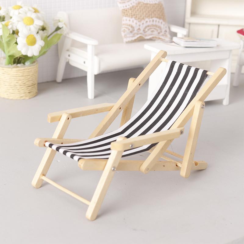 1:12 Dollhouse Mini Foldable Beach Chair Lounge Chair Model Dollhouse Furniture Decoration Micro Scene Construction Props