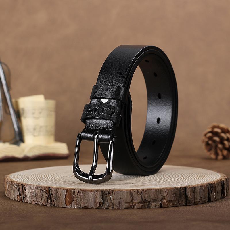 

Женский ремень, пряжка из коровьей кожи первого слоя, модный и простой, с джинсами, с универсальным и передовым смыслом 95cm-115cm чёрный