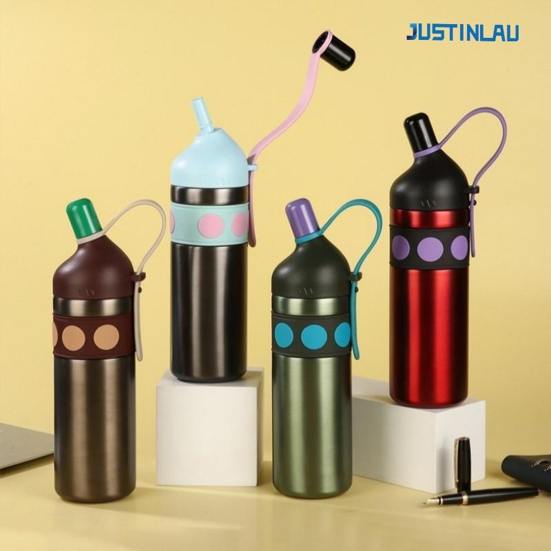 JUSTINLAU Thermosflaschen Becher für Kinder Becher mit Strohhalm Schräger Mund Edelstahl Autobecher Reise-Thermoskanne Thermos-Wasserflaschen