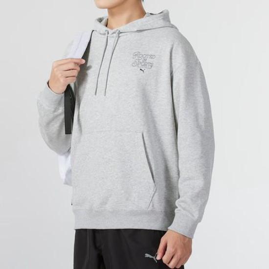 PUMA Embroidered Letter Hoodie Casual Sweatshirt for Men in Gray 631036-04