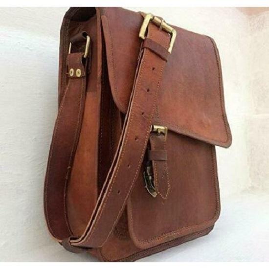 New Men's Sling Bag Genuine Brown Leather Satchel Messenger Shoulder Laptop Bag