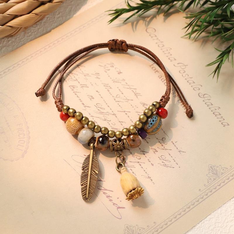 Hand woven ceramic plant acorn bracelet natural fruit hand rope retro literary bracelet women