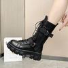 Woman Shoes Designer Mid-Calf Motorcycle Boots Women's Cosplay High Boots Punk Gothic Black Shoes Women Long Knight Boot Zapatos