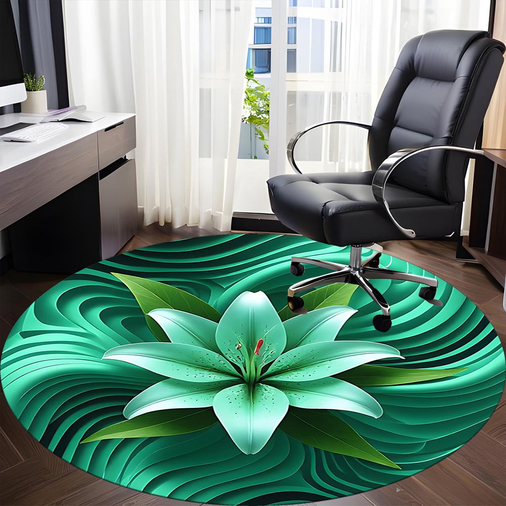 1pc Lily Flower Print Chair Carpet for Office, Round Non-Slip Durable Large Size Office Carpet, Suitable for Office, Beautiful Decoration