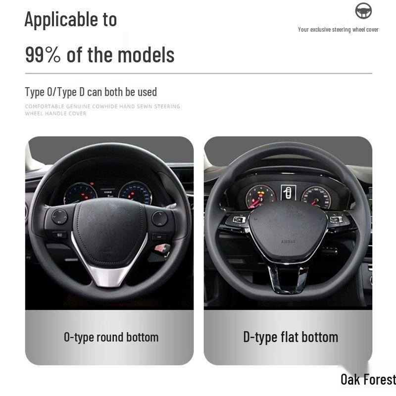 Χειροποίητο Κάλυμμα Τιμονιού από Γνήσιο Δέρμα, Αντιολισθητικό, Άνω Στρώμα από Δέρμα Αγελάδας που Απορροφά τον Ιδρώτα, Καθολικό για Όλες τις Εποχές.