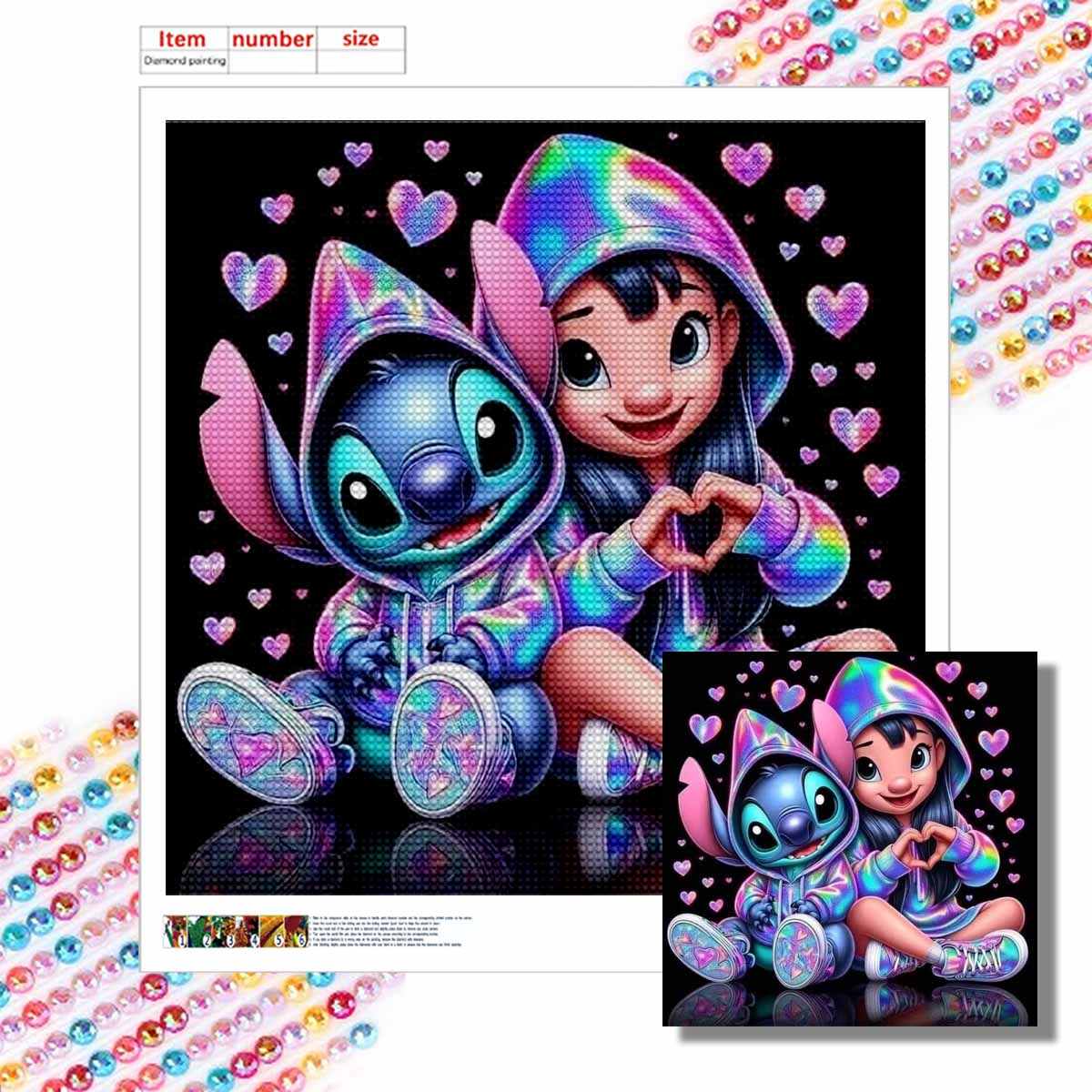 

Полная круглая алмазная живопись Лило и Стич Искусство Стразы Картина Мозаика Сделай сам 5D Вышивка крестом Домашнее украшение Round 30x30cm
