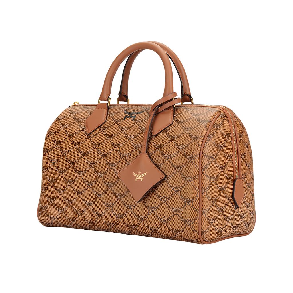 MCM Metal Logo Zipper Canvas And Leather Trim Shoulder Crossbody Bag Women Handbags Brown MWBESEA07CO001