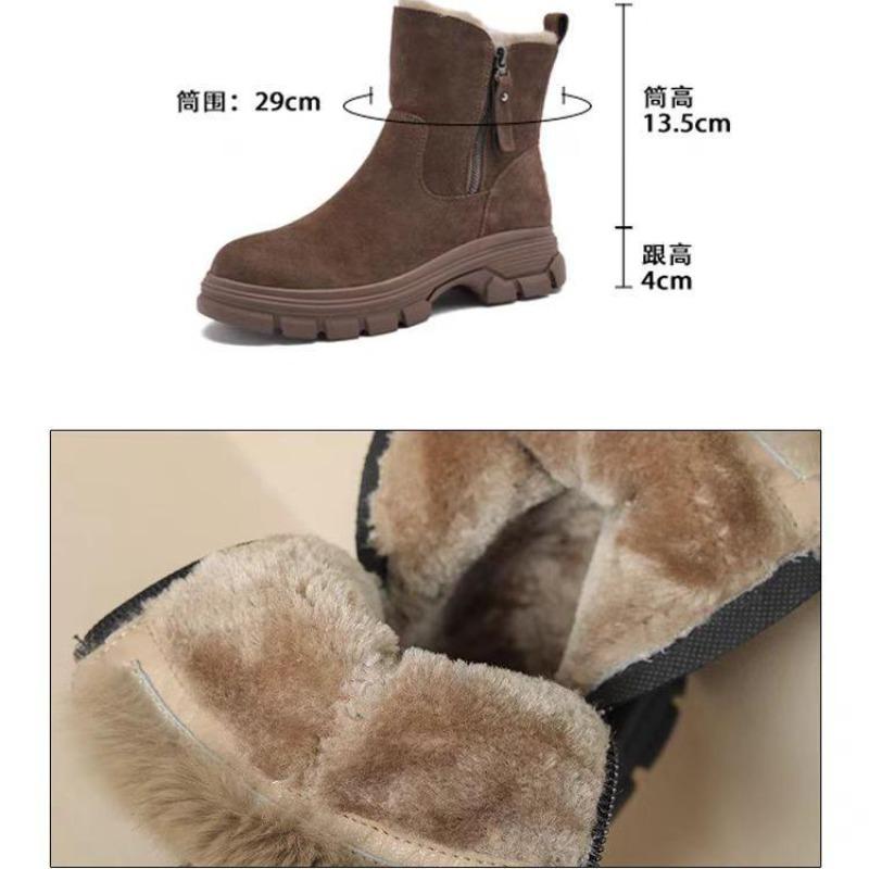 Leather Platform Snow Boots Women's Autumn and Winter Warm Martin Short Boots Casual Velvet Thickened Cotton Boots