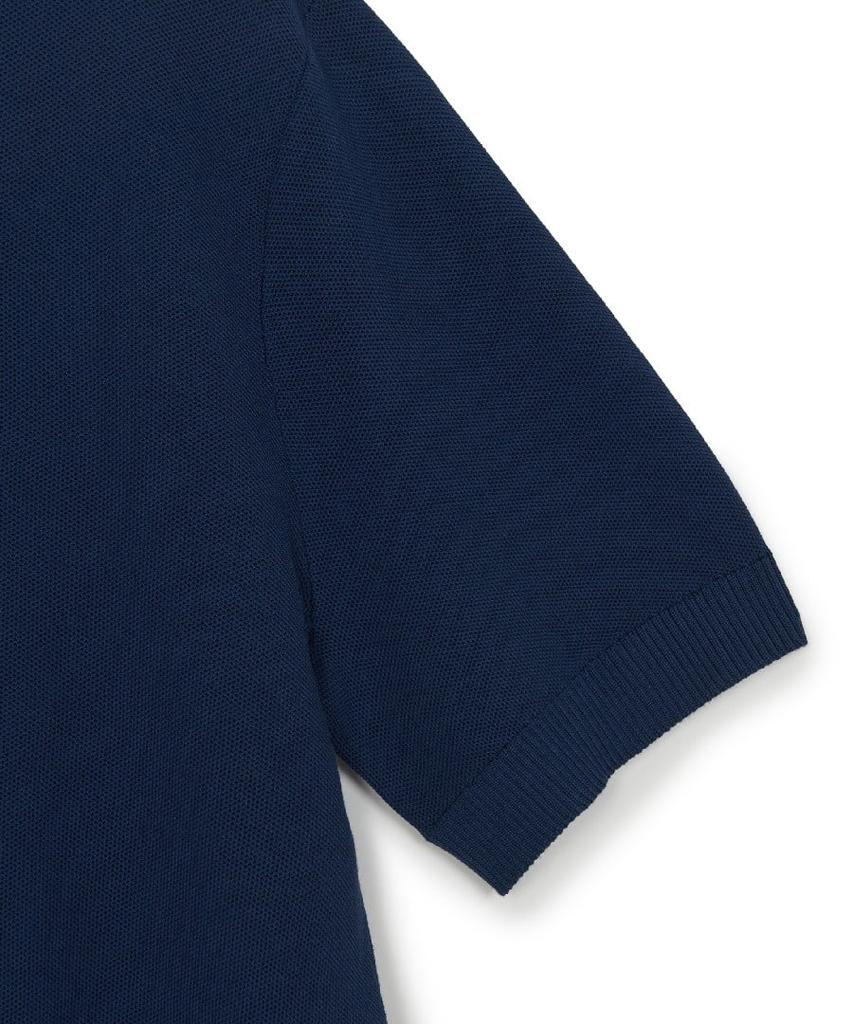 Emelbi Varsity Tuck Texture Open Collar Short Sleeve Knit Bos (D.Navy)