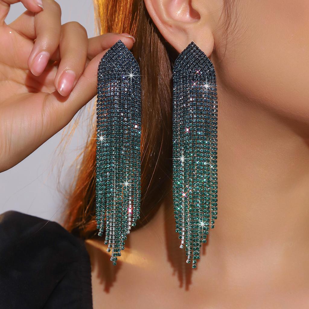 Beliebter Schmuck Luxus glänzender Strass lange Fransenohrringe