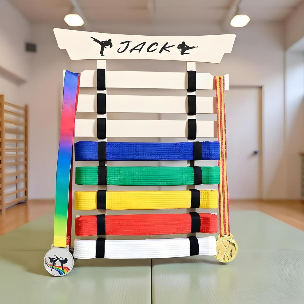 Karate Belt Display Holder Martial Arts Belt Display Holder with Hanger and Stickers No Assembly Required Storage Rack for Teens