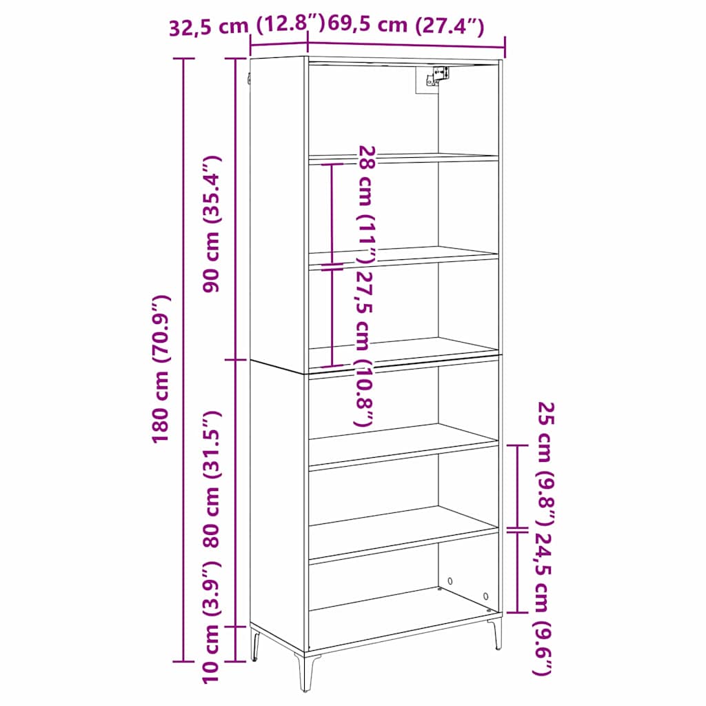 Highboard Reclaimed Wood 69.5 x 34 x 180 cm Engineered Wood
