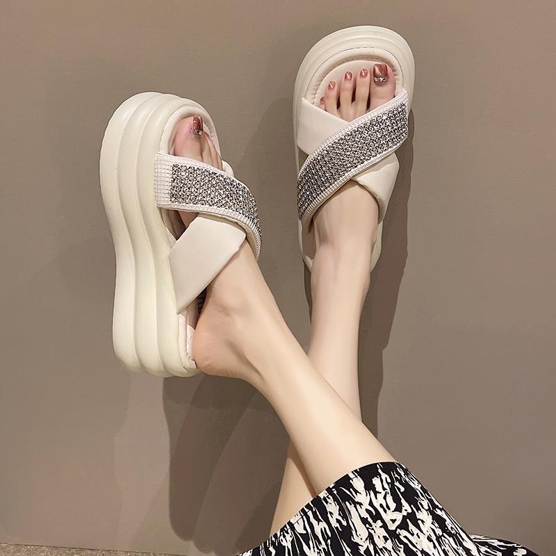 Fashion New Women 2024 Summer Platform Sandals Beige Thick Bottom Slippers Woman 7CM High Heels Fashion Open Toe Outdoor Beach Slides