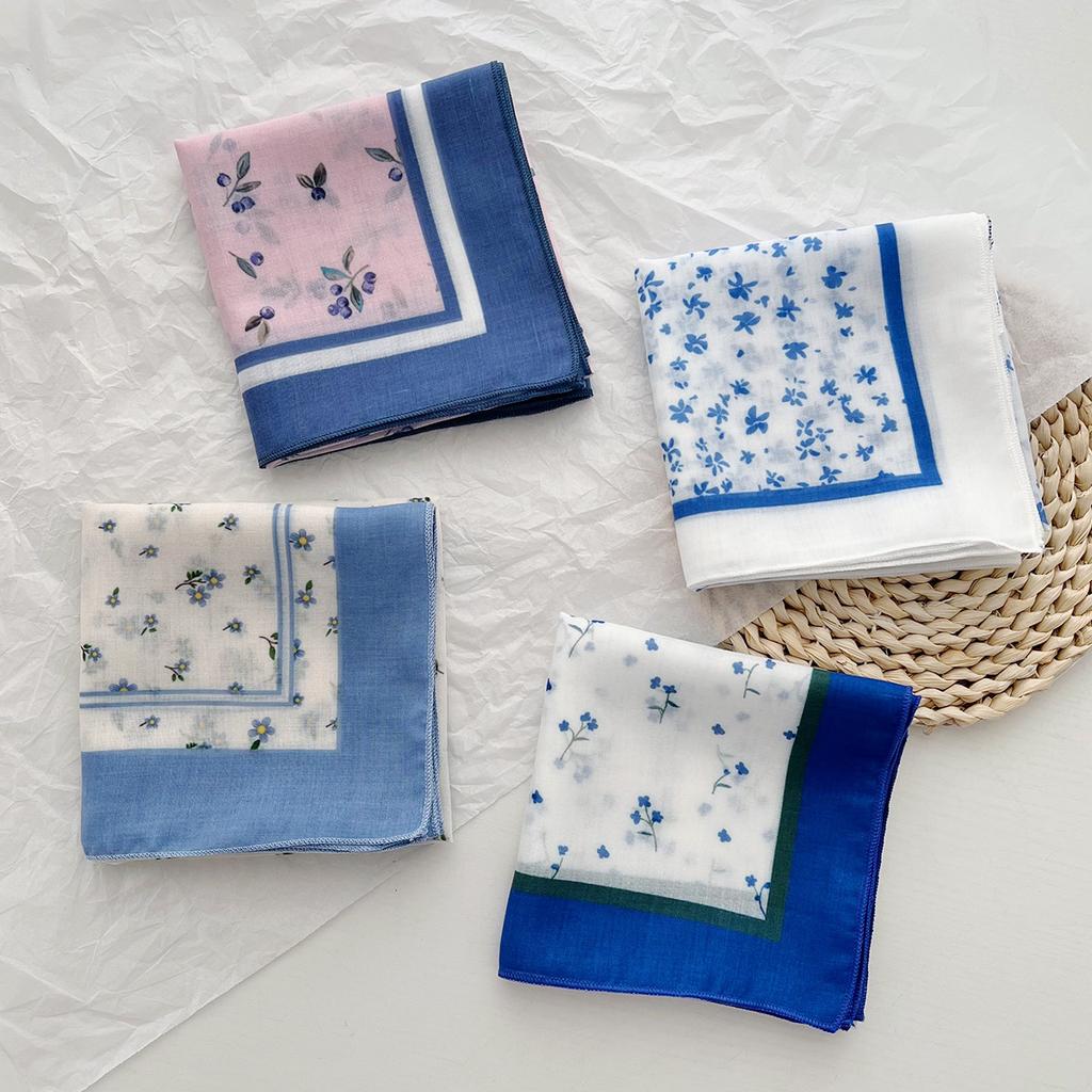 Literary small square scarf Spring and summer silk scarf Women's versatile Korean foreign style headscarf Thin fashion decorative headband Scarf