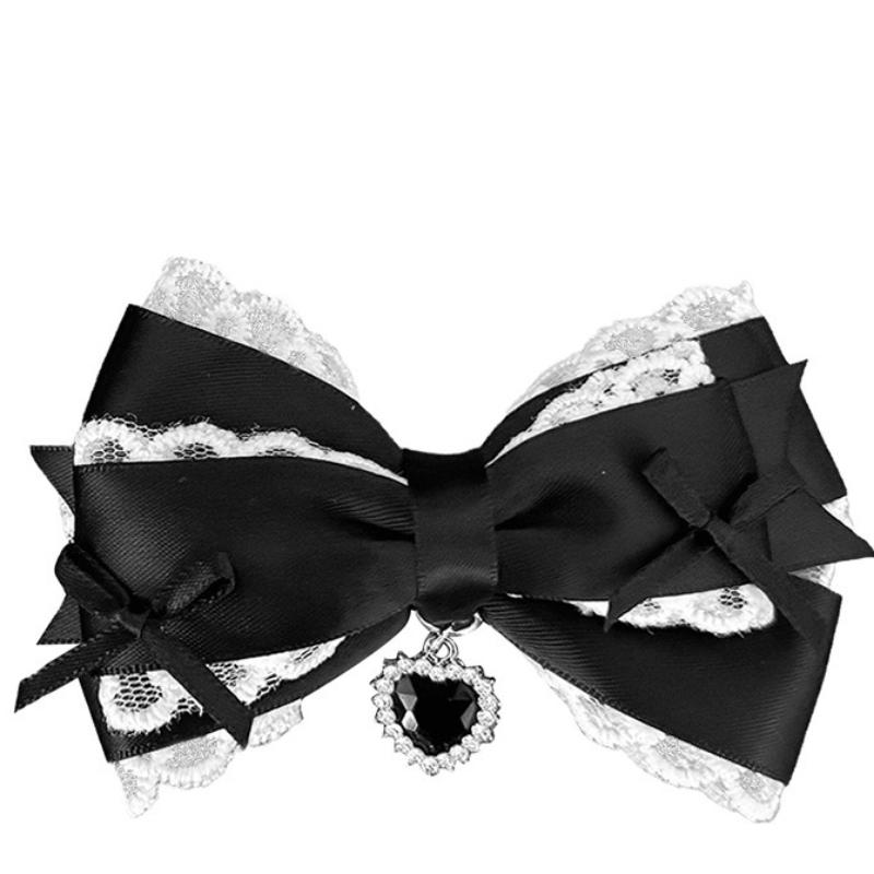 Gothic Lolita Style Hair Clip Black Ribbon Bow Fashionable Hair Clips for Women