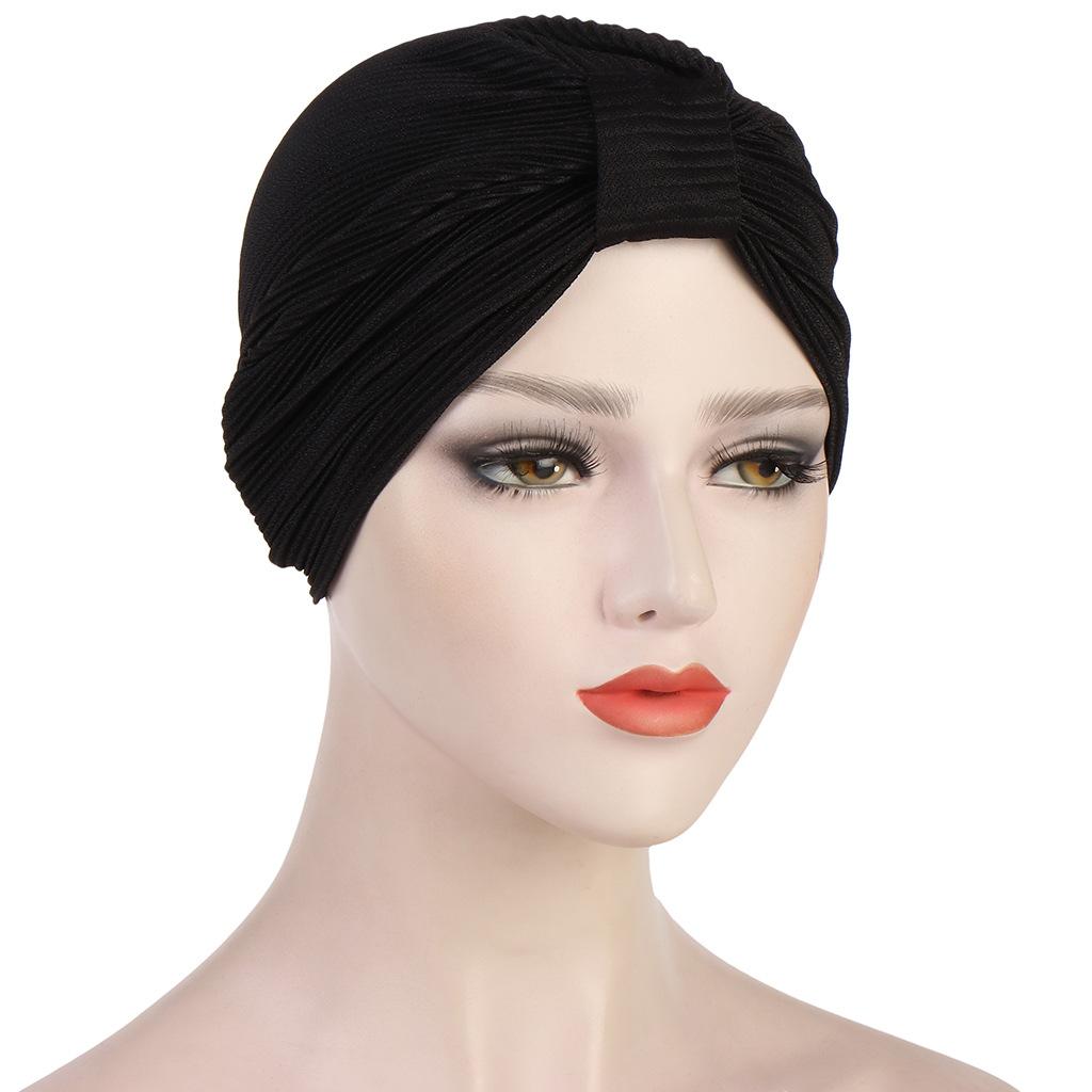 Turbante de algodón y lino para mujer, turbante trenzado para mujer, turbante musulmán, gorro químico, tocado indio