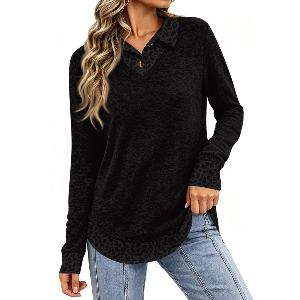 Damen Zweiteiler Leopard Print Langarm Alltags Lässig Knopfleiste Hemd