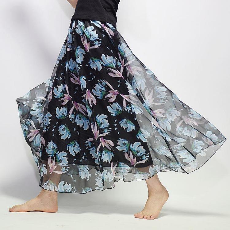 Bohemian Long Skirt Summer Retro Beach Skirt European and American New Style Printed Chiffon Skirt