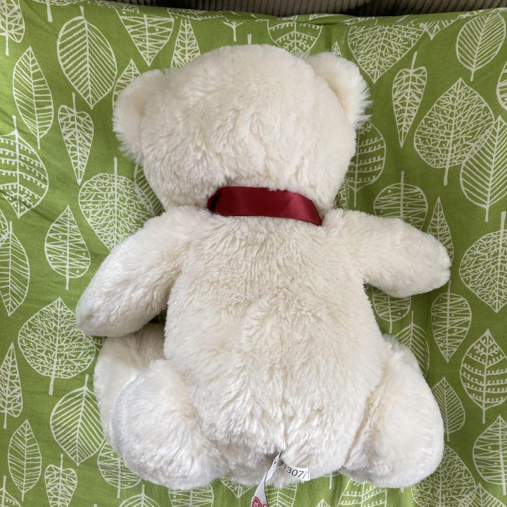[USED] Fluffy Teddy Bear with Ribbon, Off-White, Hug-Friendly