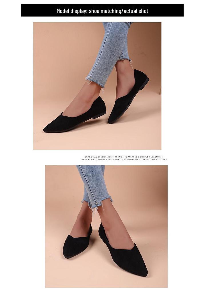2024 Summer Women's Pointed Toe Suede Flats - Solid Color, Shallow Mouth, Low-Top Loafers