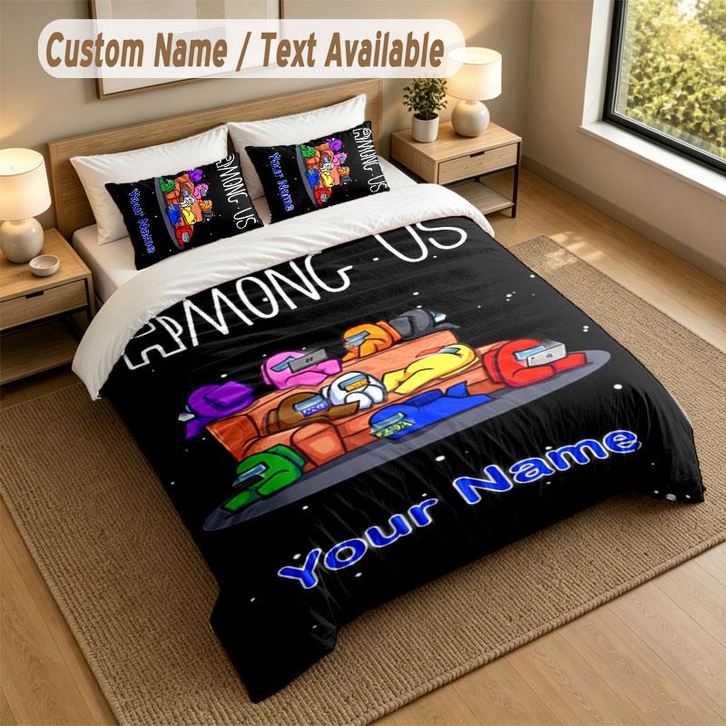 Bedding Set 1 Duvet Cover 2 Pillowcases Among Us Print Soft Bed Linen Bedroom Decor