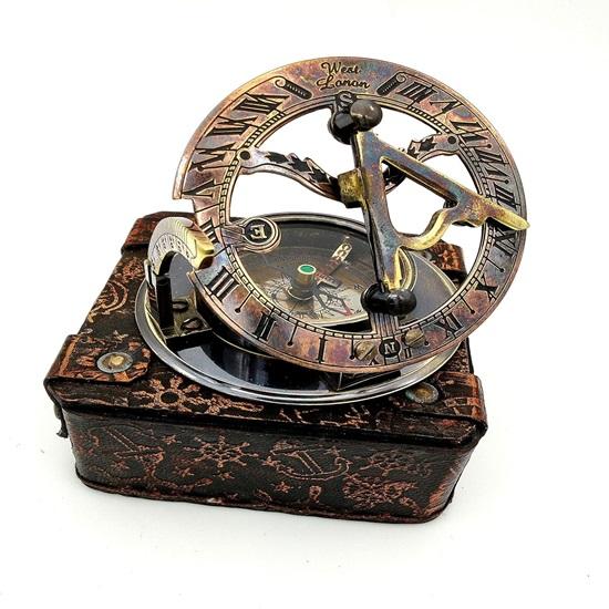 6.5cm Brass Handmade Brass Sundial Compass Beautiful Gift Item with Leather Box