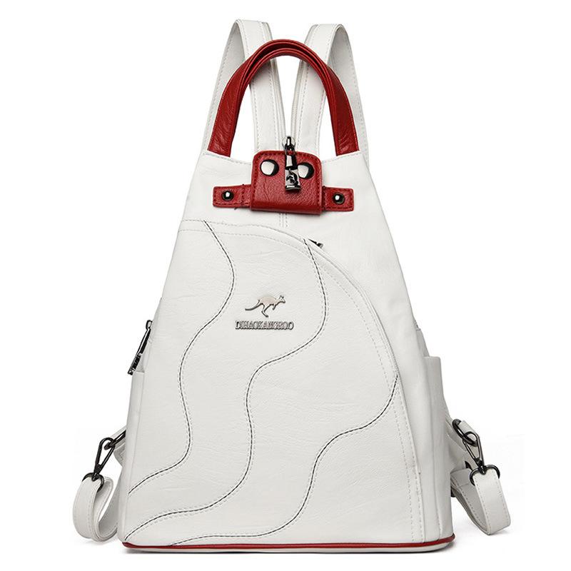 Fashionable Women's Backpack Patchwork Women's Bag Casual Soft Leather Student Backpack