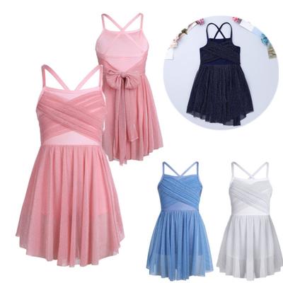 Kinder Mädchen Glitzerndes Mesh Spaghetti Schultergurte Ballett Latein Tanz Gymnastik Trikot Kleid