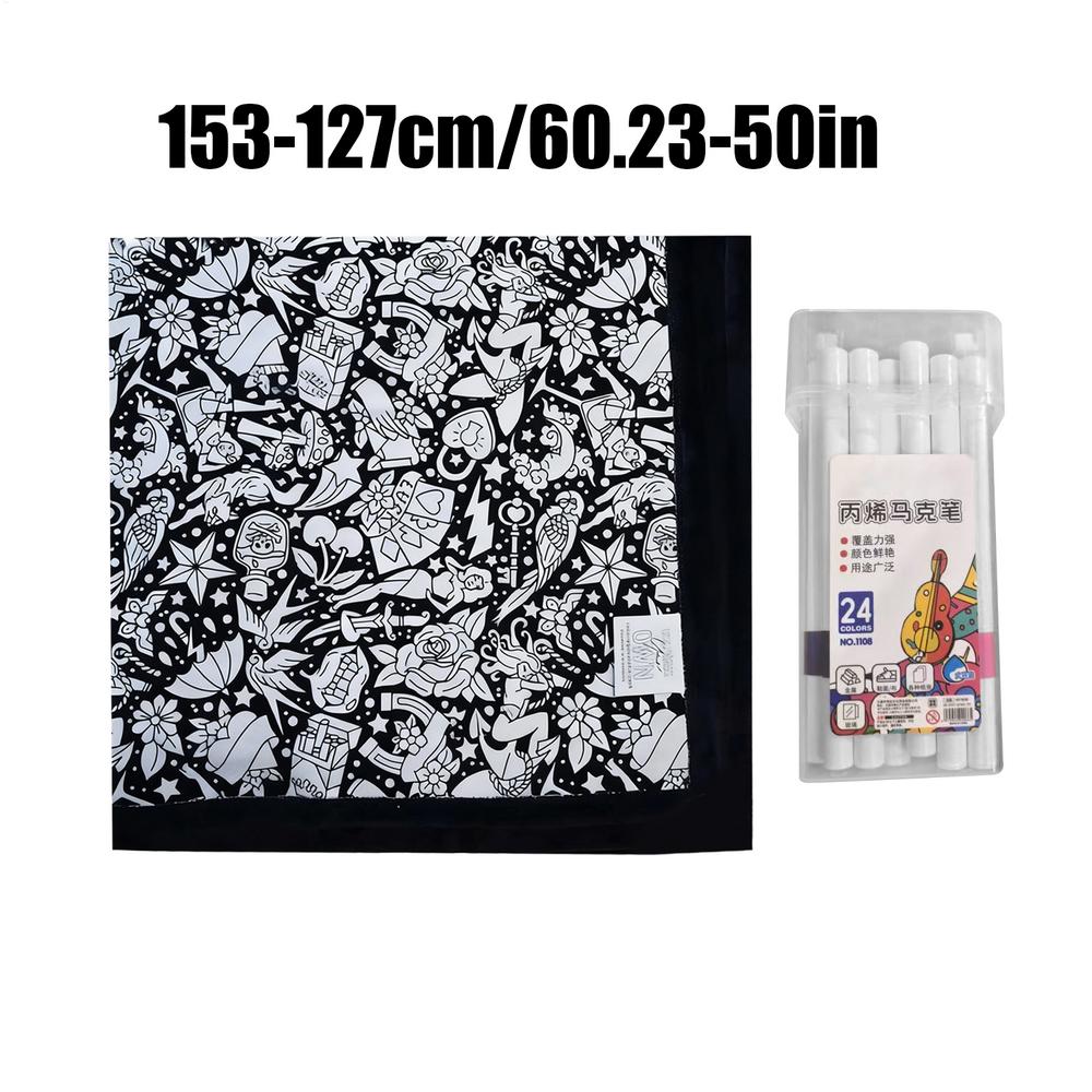 DIY Coloring Blanket with Pencils, Washable Creative Craft for Relaxation & Family Fun, Home Decor for Bedroom, Women, Men, Kids