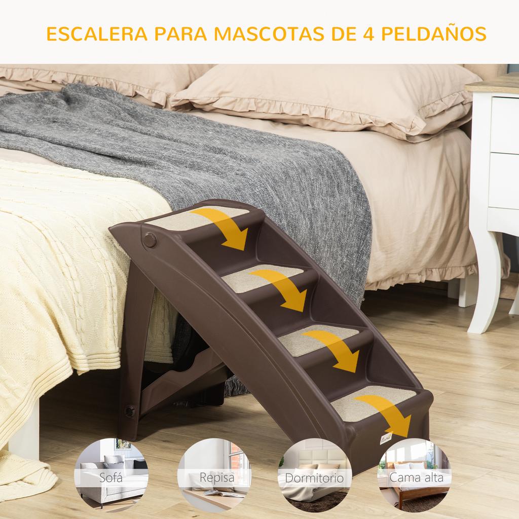 Foldable Pet Stairs for Dogs & Cats with Non-Slip Mats, Supports 20kg, 62x38x49.5cm, Brown