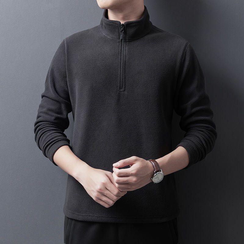 Men's Autumn Loose Fit Half-Zip Sherpa Fleece Pullover Sweatshirt