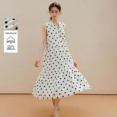 Vestido sin mangas de línea A con lunares y escote en V francés INMAN