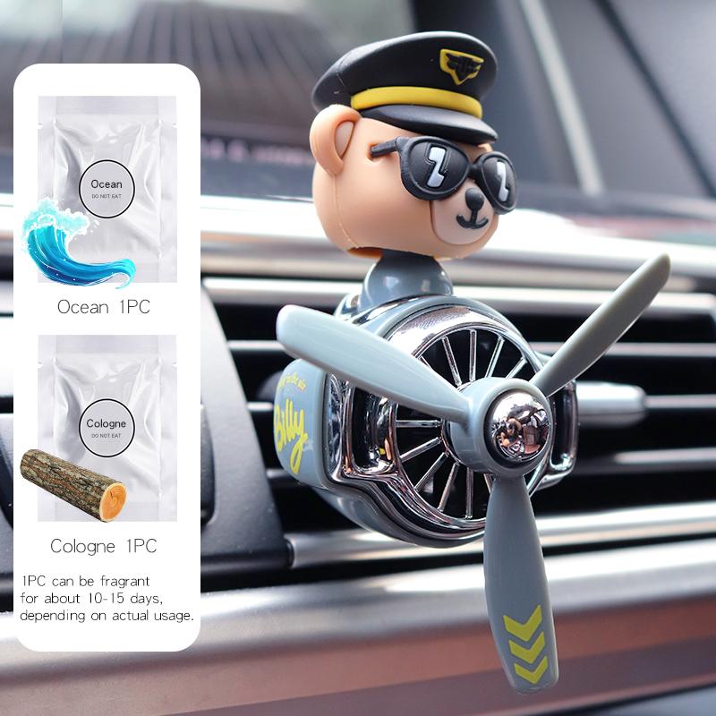 Rotating Pilot Bear Car Air Fresheners Vent Clip Ornaments Perfume Airplane Fragrance Diffuser Aroma Decorations Accessories Men