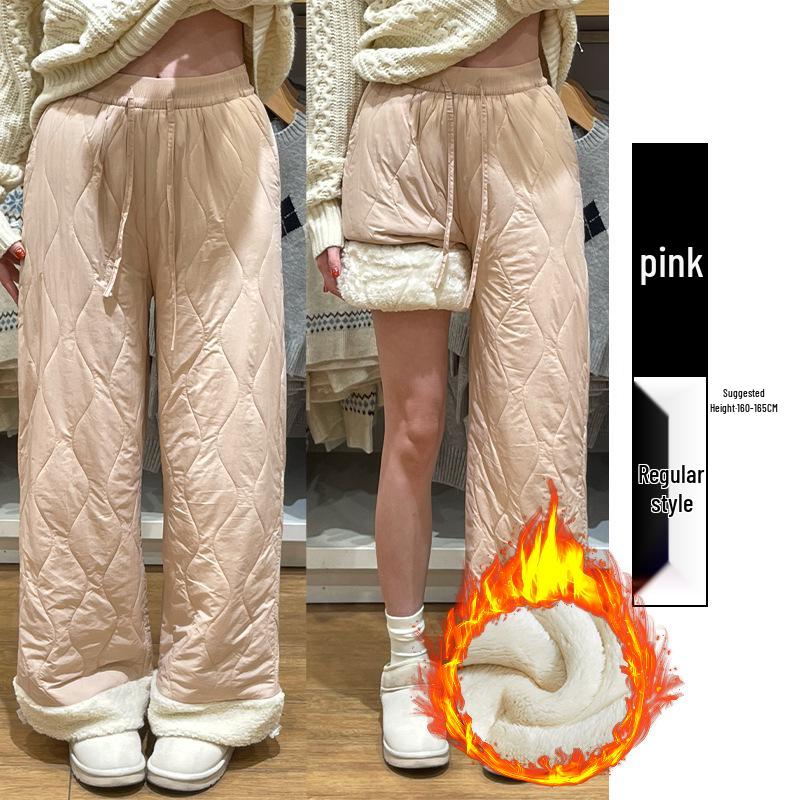 Women's Blue Northeast Fleece-lined Wide-leg Cotton Pants for Autumn/Winter - Windproof, Coldproof Ski Wear