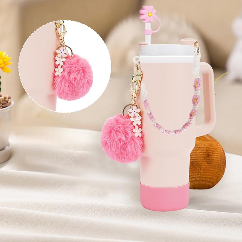 7Pcs For Stanley Cup Accessory Set Includes 1 Water Bottle Handle Strap, 1 Cup Cover, 1 Fixed Cup Cover, 1Straw Cover, 3 Charms