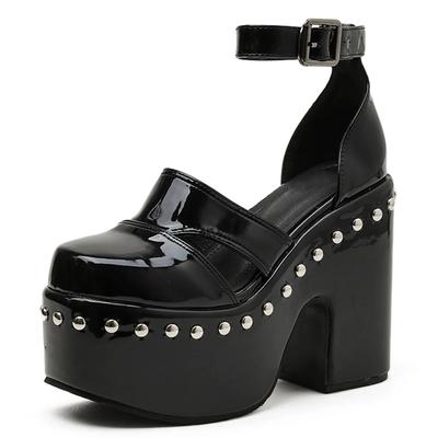 Maogu Scarpe con Tacco da Donna Tacchi Chunky Cool Estate Goth Platform Pumps Donna Pelle Tacco a Blocco Taglia Grande Borchie Nero Stile Gotico
