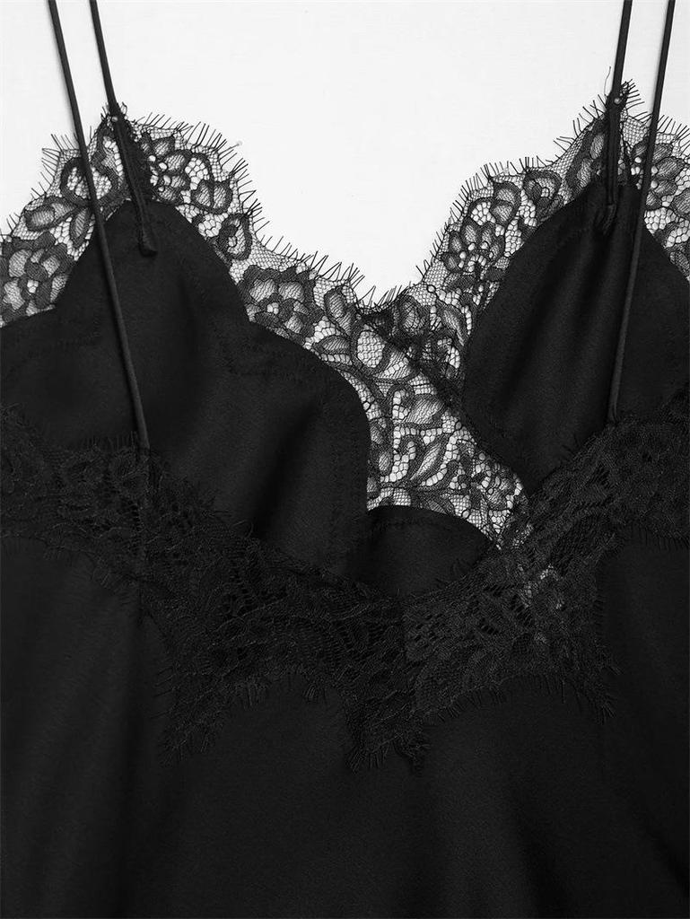 European and American Women's Lace Trimmed Lingerie-Style Top - Trendy Fashion Style.
