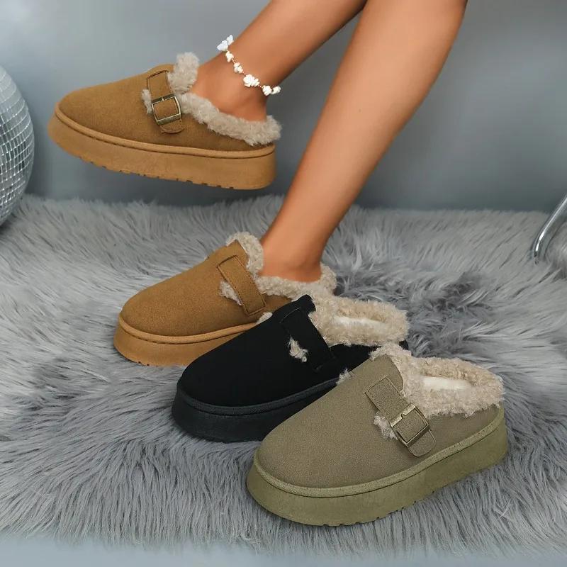 Fashion 2025 New Luxury Winter Women's Boken Shoes Plush Fashion Retro Bean Shoes Cotton Women's Flat Sole Slippers Platform Women Boots