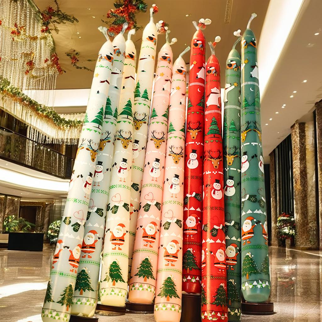 Cute Christmas Cartoon Printed 25CM Long Candle Elegant Paraffin Wax Decoration for Hotel & Restaurant Atmosphere