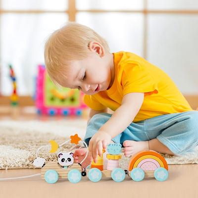 Holzeisenbahn Geburtstagsspielzeug Montessori Spielzeug Baby Lernspielzeug Holzkarren Baby Lernspielzeug Anzahl Holz Babys Spielzeug