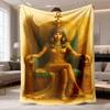 2026 Latest Flannel Blanket Luxury Egyptian Queen Blanket Soft Flannel AllSeason Throw with Ancient Egyptian Royalty Design (Golden Throne, In Golden 