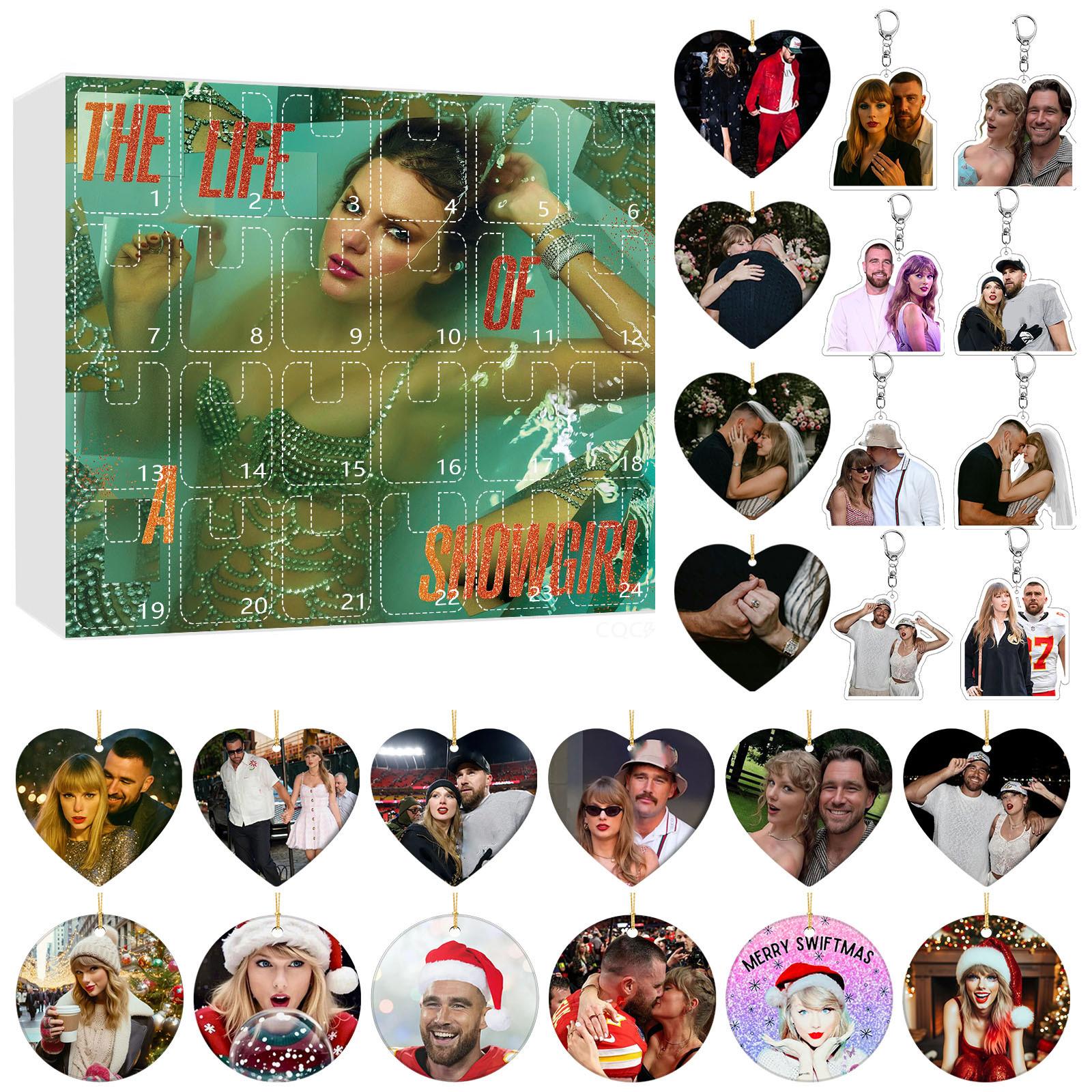 

2D Plane Box With 24 Double-sided Printed PendantsChristmas Countdown Calendar BlindBox Acrylic Pendant Christmas Tree Decoration Ornament One Size