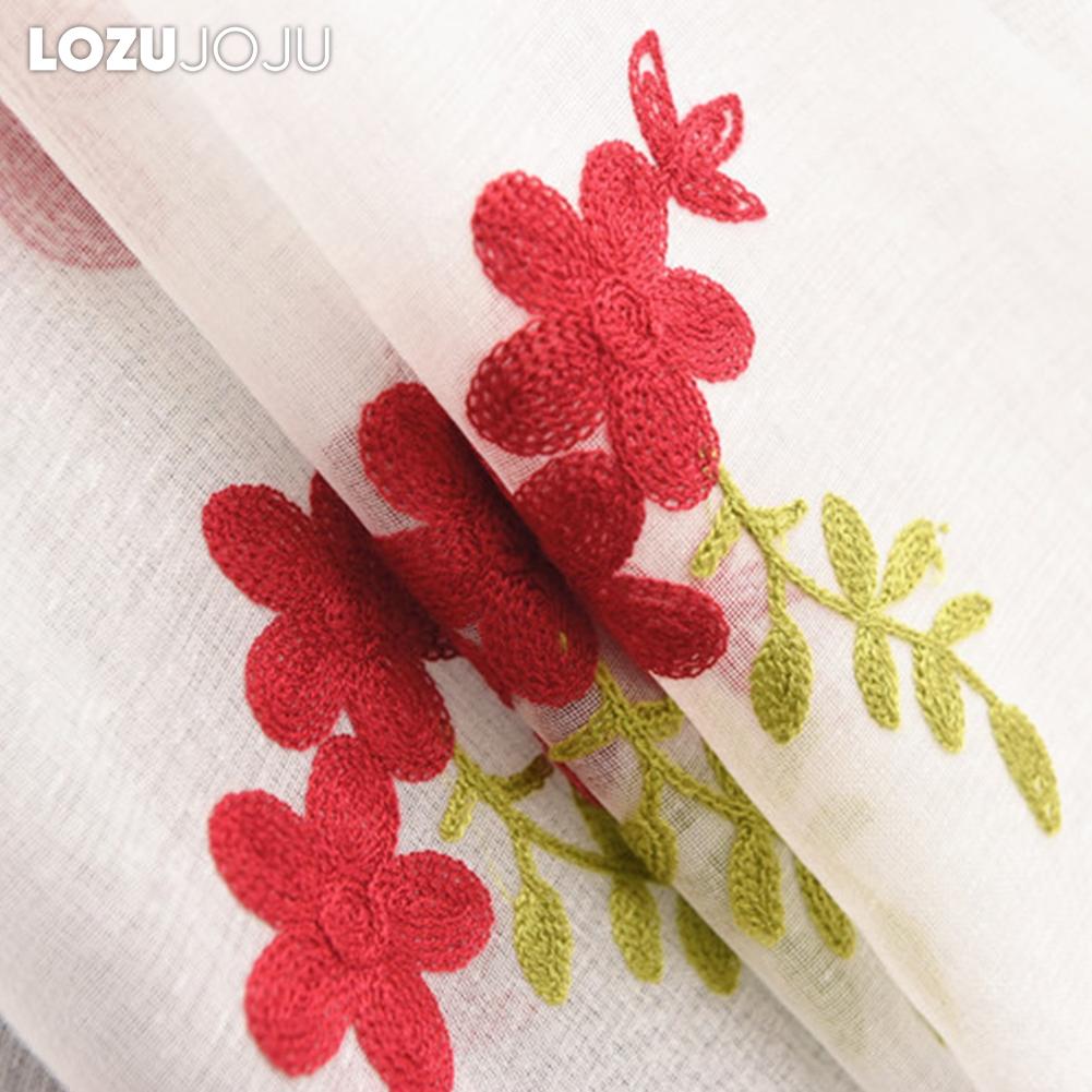 1PC LOZUJOJU Exquisite and Versatile Pastoral Style Red Floral Embroidered Sheer Curtain Tulle for Living Room Bedroom Window Decoration Home Decor