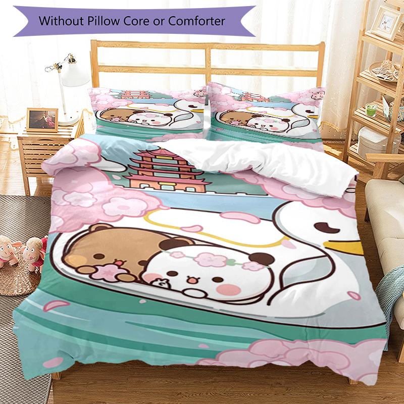 3pcs Yier BuBu Bear1 Design Cover Set - HD Printed Bedding with 1 Cover and 2 Pillowcases - Perfect for Home and Dorm Decor
