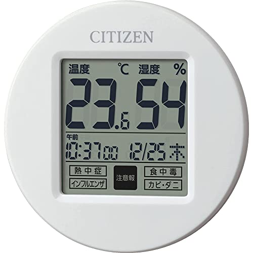 

RHYTHM Citizen Thermometer and Hygrometer with Clock, White, 65x65x13mm, CITIZEN LifeNavi Petit A, 8RD208-A03